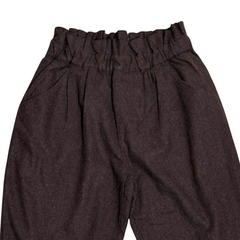 Ichi Antiquites Wool Tapered Pants Brown Elastic Waist Cozy Minimalist